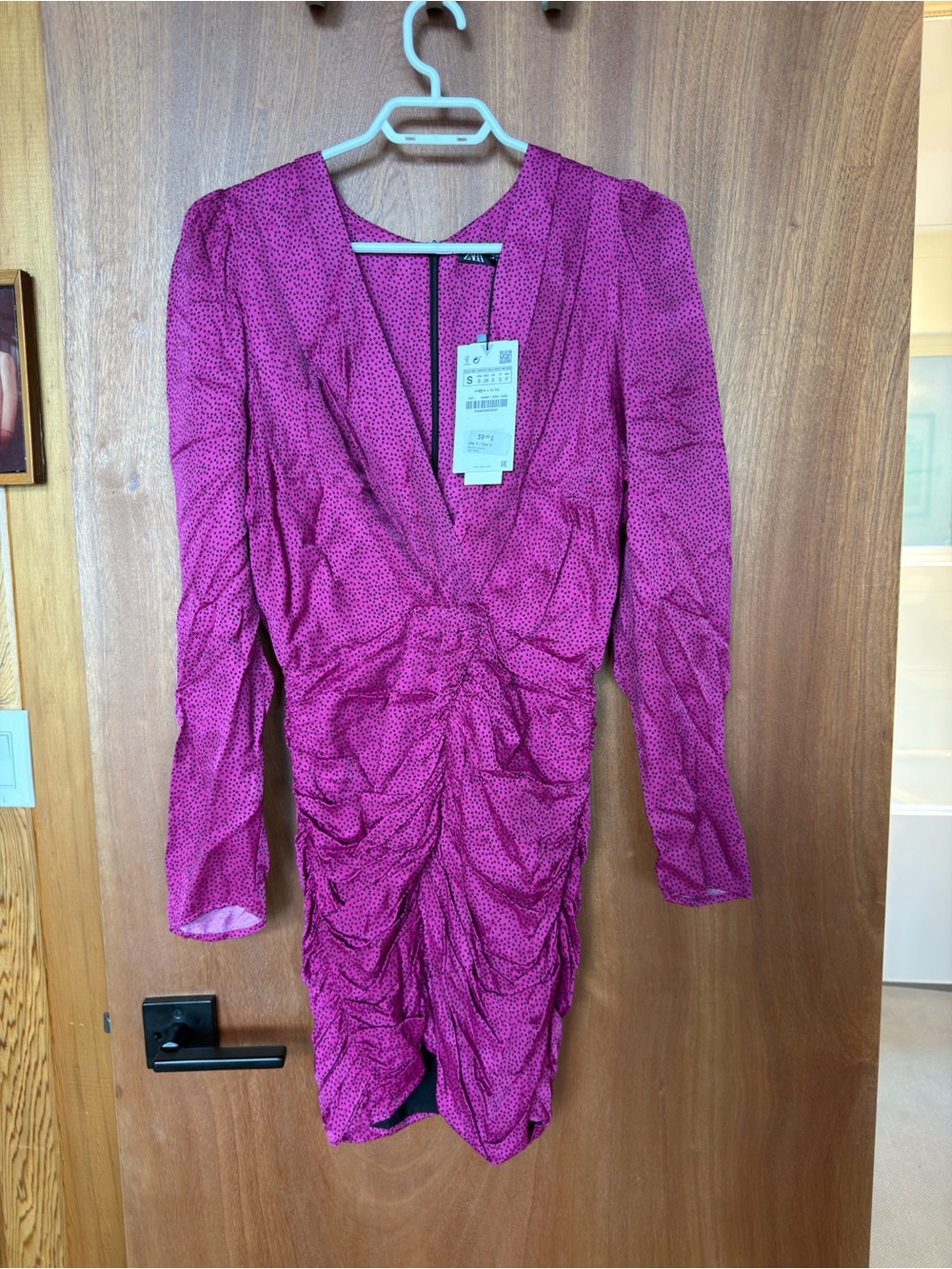 Zara Fuchsia Ruched V-Neck Mini Dress